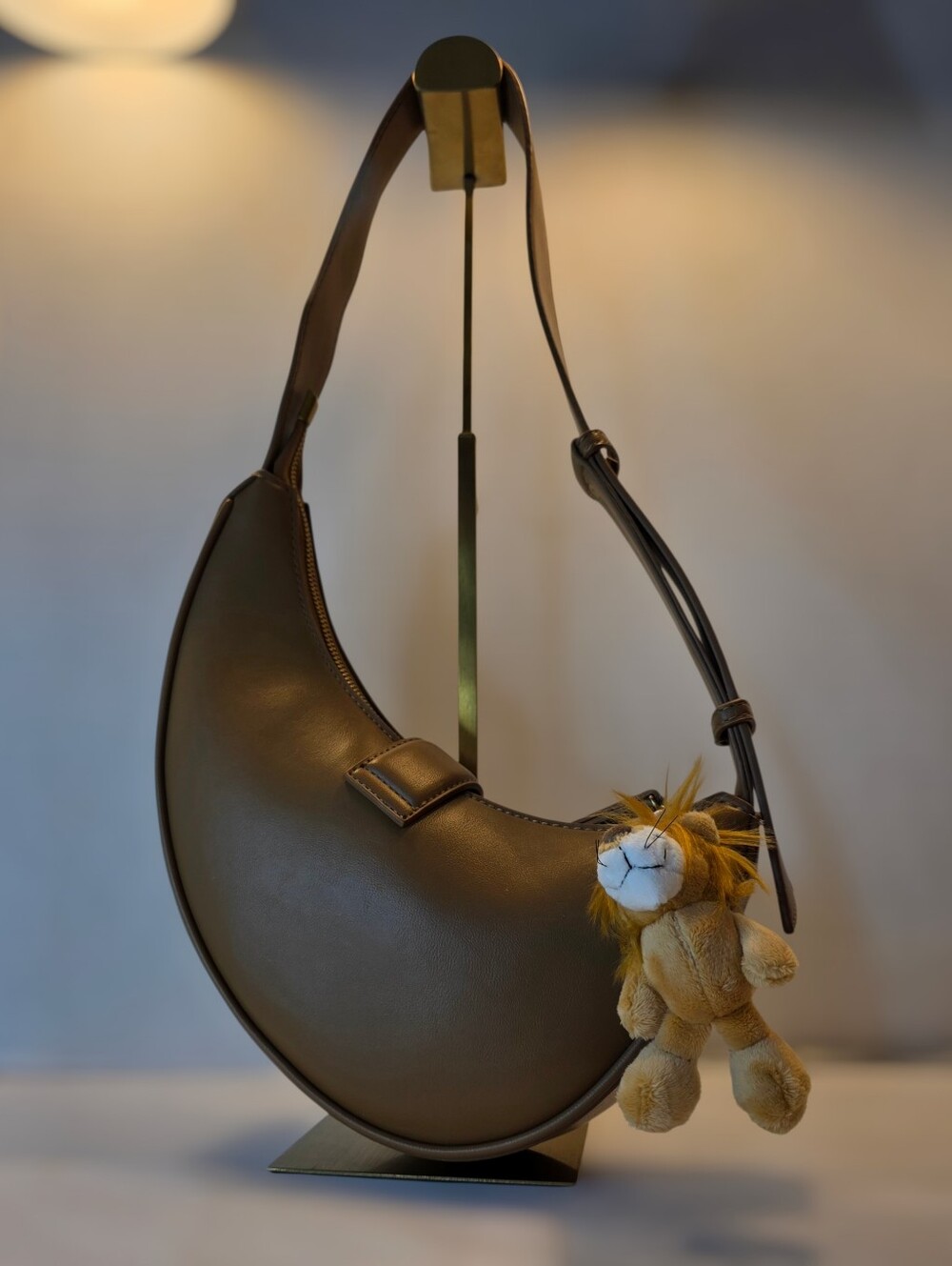 Asymmetric Crescent Shoulder Bag in Beige and Gold By Madison West - Picture 5 of 10